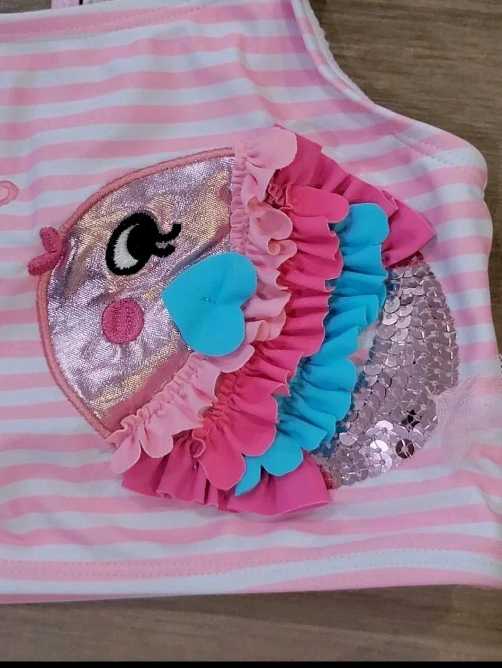 Flapdoodles Girls 2Pc Swim Set Tankini Embellished Fish Hearts & Tutu 3T UPF 50+